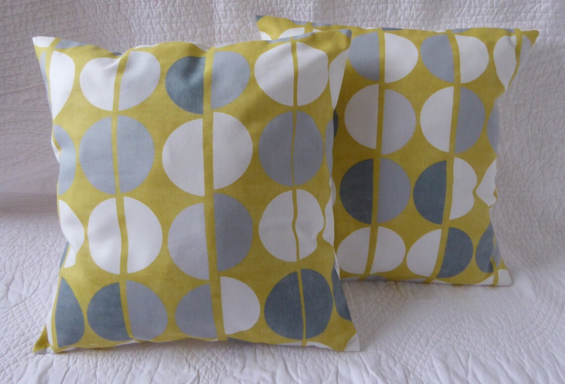 Yellow Cushion Pillow Cover 16 40cm Cotton Retro Print Etsy