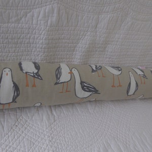 Handmade Fabric Draught Excluder Neutral Beige Seagull Seaside 100% Cotton Print Door Draught Stopper