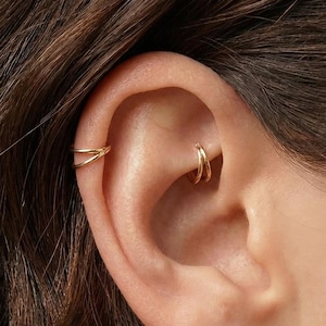 ASTM F-136 Titanium Hoop Earring, Gold PVD Plated Helix Piercing Jewelry (18g/16g)