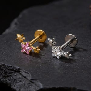 Massieve titanium ster oorbel met platte achterkant, 16G/18G conch toren piercingsieraden