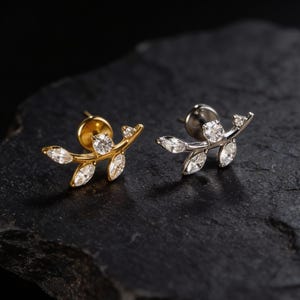 Gold Leaf Titanium Stud Earrings, 18G/16G Conch Tragus Piercing