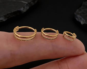 Gold Titanium Rook Hoop Earring, CZ Helix Piercing Jewelry, 18g/16g