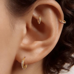 16G CZ Titanium Hoop Earrings, Gold PVD Plated Helix Piercing Jewelry