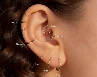 Implant Grade Titanium Hinged Hoop Earrings, PVD Gold Plated Cartilage Jewelry