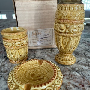 Lady Fair Napcoware antique gold Mid Century Cigarette set