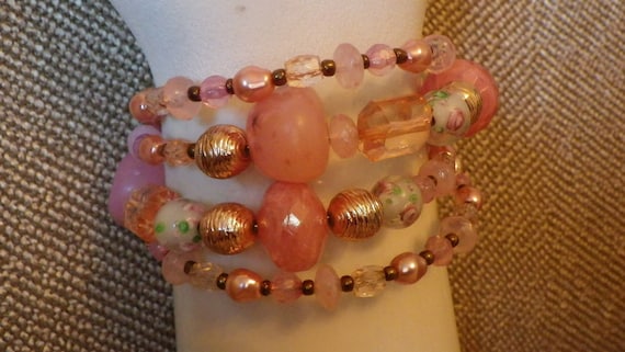 REDUCED! Pretty pink beaded wrap bracelet - image 1