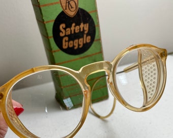 Vintage AO American Optical Safety Glasses - Grey Plastic Shields