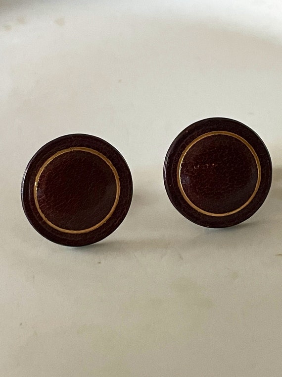 1970s Buxton leather round vintage cufflinks