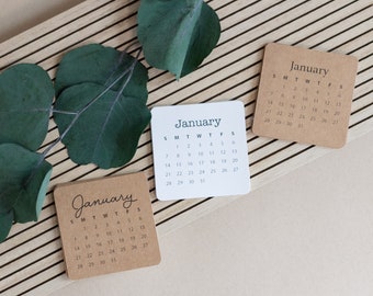 2024 3x3 Monthly Calendar Stickers in Kraft or Premium Matte White for Bullet Journals and Planners - Sunday or Monday Start