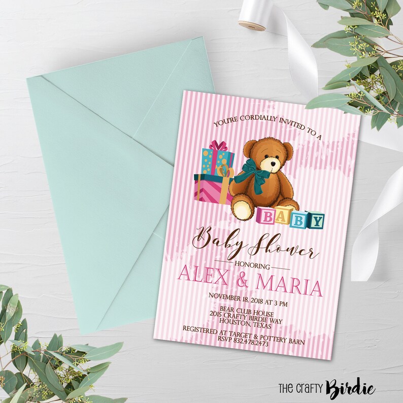 Bear Baby Shower Invitation Bear Baby Shower Invite Baby Etsy
