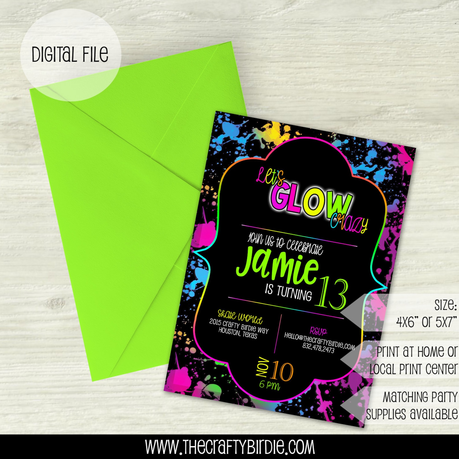 Glow Birthday Invitation Neon Glow Birthday Party Invitation Etsy