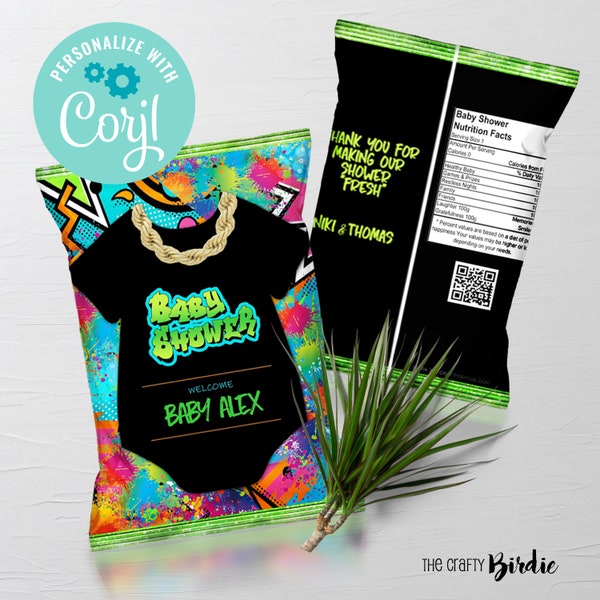 EDITABLE 90s Baby Shower, 90s chip bag, 90s party, 90s party favors, 90s house party, fresh prince, fresh princess, baby shower, Edit Corjl