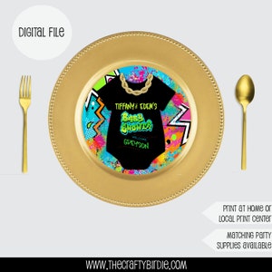 Inserção de prato Fresh Prince, decoração de chá de bebê fresca, carregador de prato, cartão de menu, decoração dos anos 90, festa dos anos 90, chá de bebê dos anos 90, decoração de chá de bebê, anos 90