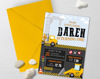 Construction Invitation, Construction Birthday,  Construction First Birthday- Boy First Birthday, Bob the builder, Digger Invitation, Dump