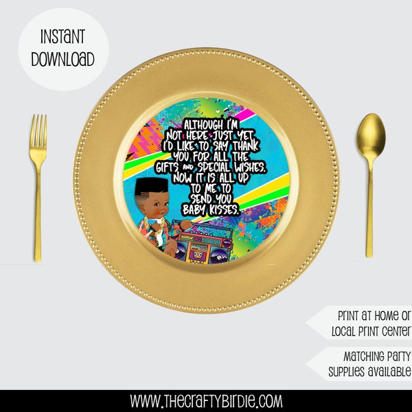 Fresh Prince plate charger INSTANT DOWNLOAD, Plate insert, 90s thank you note, 90s baby shower, birthday party, boy party, 90s party