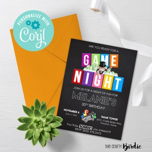 EDITABLE Game Birthday Invite, Game Night Invitation, Family Game Night Invitation, Couples Game Night, Adult Game, Casino Night, Edit Corjl