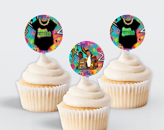 90s Cupcake Topper, 90s party, 90s Baby Shower, Fresh Prince, Fresh Princess, Hip Hop Party, Graffiti Party, Cupcake label, INSTANT DOWNLOAD