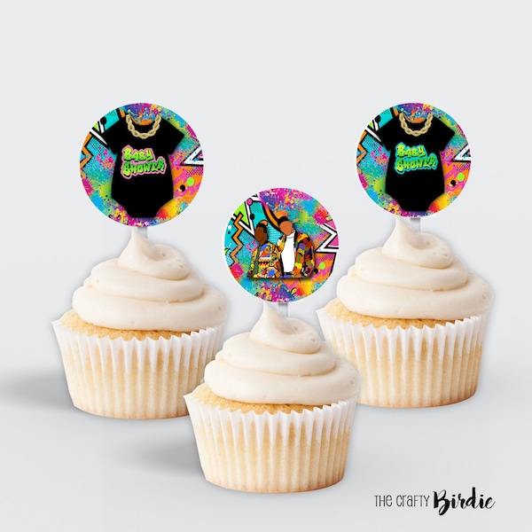 90s Cupcake Topper, 90s party, 90s Baby Shower, Fresh Prince, Fresh Princess, Hip Hop Party, Graffiti Party, Cupcake label, INSTANT DOWNLOAD