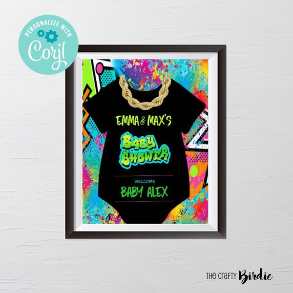 EDITABLE, 90s Welcome sign, Fresh Prince Baby Shower, 90s baby shower, hip hop baby shower, 90s, baby shower welcome sign, baby, corjl