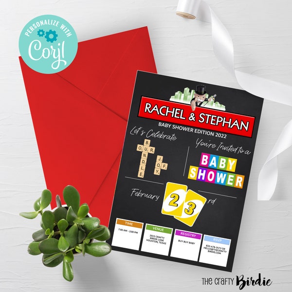 EDITABLE, Baby Shower Game Night Invitation- Game Party invite- Board Games Invitation- Cards games- Baby Shower- Baby Games- Game Night