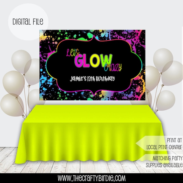 Glow Banner, Glow in the Dark Banner, Glow Party, Glow in the dark banner, Glow backdrop, glow party, glow birthday, glow photo frame, girl