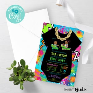EDITABLE, Fresh Prince & Princess Invite, 90s birthday invitation, hip hop birthday, Fresh Prince, Twin Baby Shower, 90s baby shower