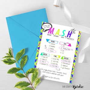 Invito al gioco Mash, Invito compleanno Mash, Mash The Fortune Telling Game, Apartment House Shack Mansion, compleanno degli anni '90, festa degli anni '90, Nostalgia