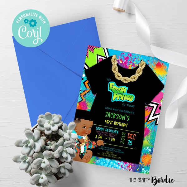 Invitación de cumpleaños EDITABLE Fresh Prince, invitación de cumpleaños de los años 90, cumpleaños de hip hop, invitación de retroceso, príncipe fresco, tema de cumpleaños de niño, Corjl