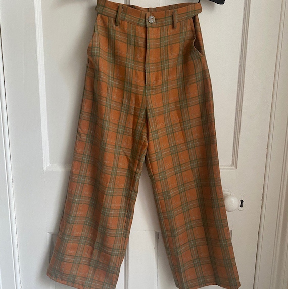 Apricot plaid retro high waisted vintage flares