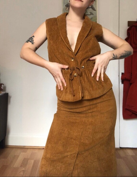 Vintage brown corduroy two piece dress suit set