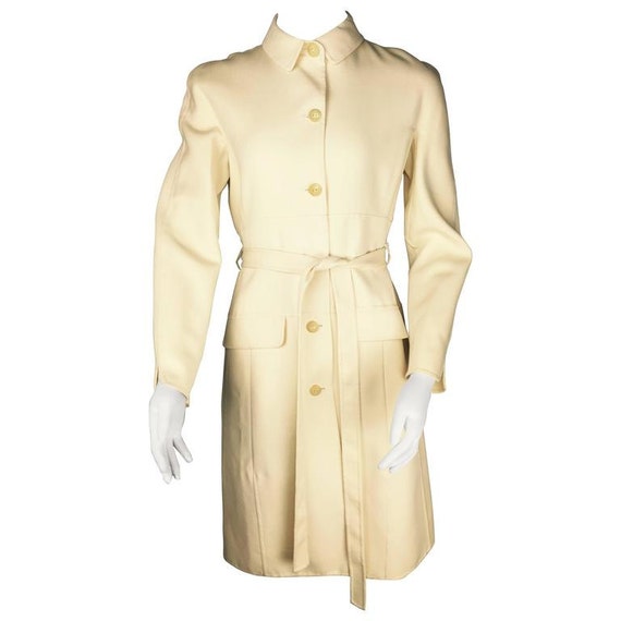Chado Ralph Rucci Belted Creme Wool Coat.