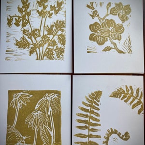 Tarjetas de notas de oro impresas a mano - Paquete de variedades de flores