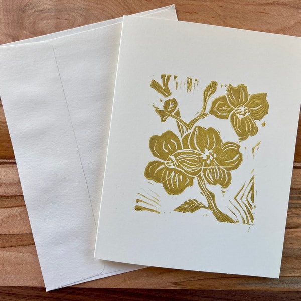 Hand Printed Gold Dogwood Notecard