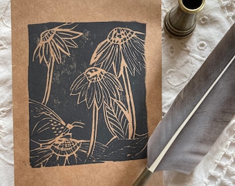 Hand Printed Echinacea Notecard