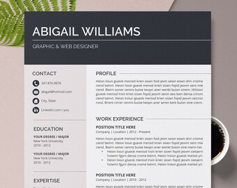 Creative Resume Template Word, 1, 2, 3 Page, Simple CV Template, Cover Letter, Professional Resume Design, Teacher Resume, Instant Download