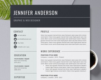 Modern Resume Template, CV, CV Template, Professional & Simple Resume, 1, 2, 3 Page, MS Word Resume Design, Cover Letter, Instant Download