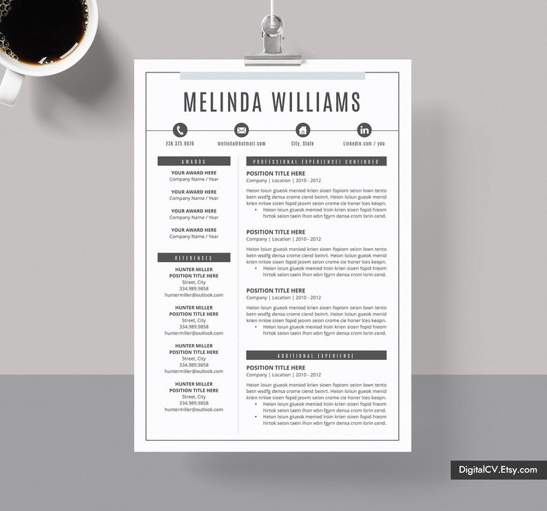 Professional CV Template, Modern Resume Template Word, Clean CV Format Design, Creative Resume, 1, 2, 3 Page Resume, Instant Download image 3