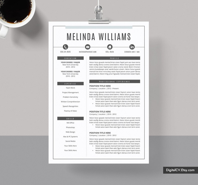 Professional CV Template, Modern Resume Template Word, Clean CV Format Design, Creative Resume, 1, 2, 3 Page Resume, Instant Download image 2