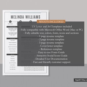 Professional CV Template, Modern Resume Template Word, Clean CV Format Design, Creative Resume, 1, 2, 3 Page Resume, Instant Download image 6