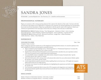 ATS Friendly Resume Template for MS Word, Simple Resume Template, Minimalist Resume Template, Executive Resume Template Download