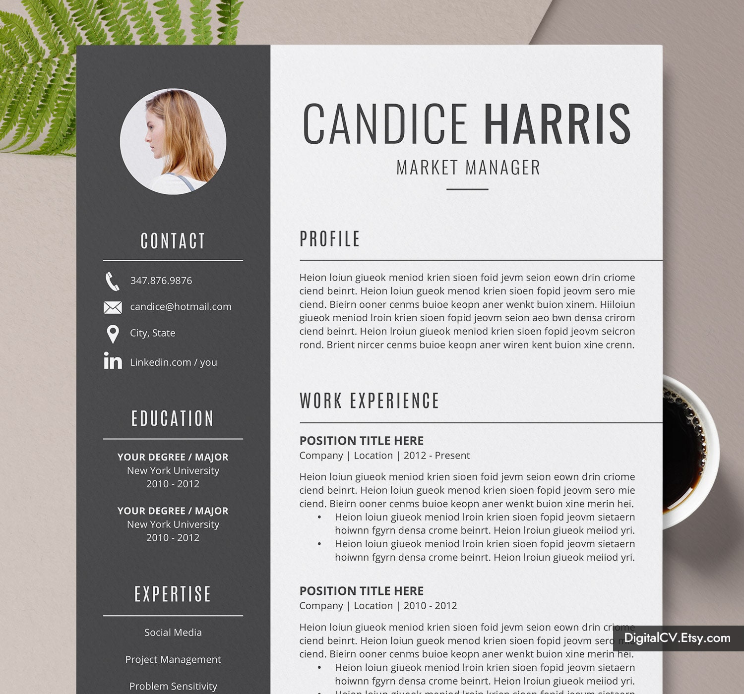 Cv Template Resume Template For Word Cover Letter Etsy India