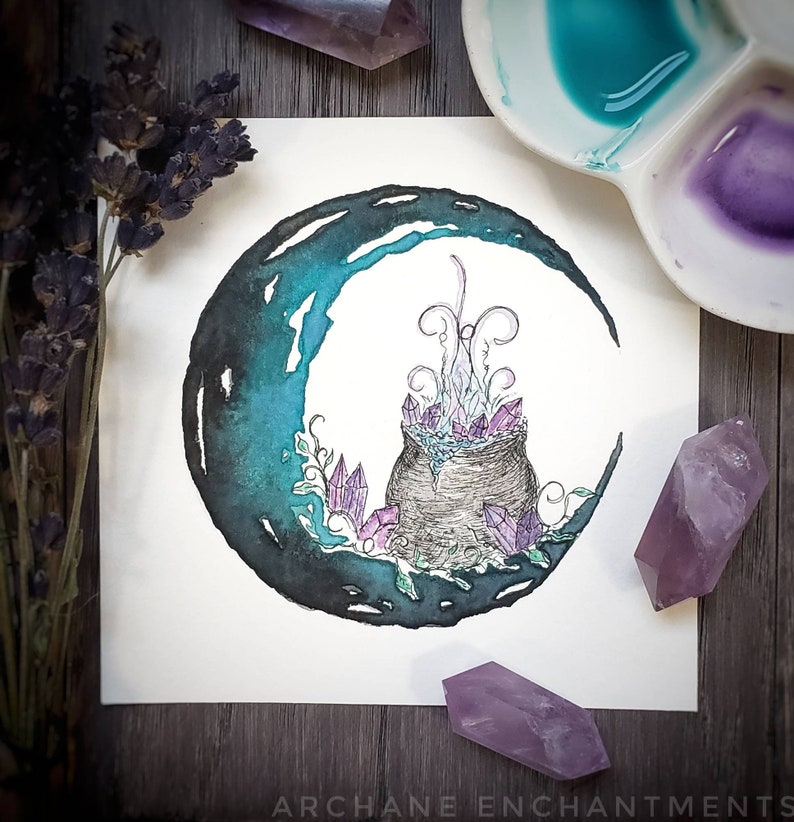 Crystal Cauldron Painting / Art Print / Witchy Decor / Witchy Art ...
