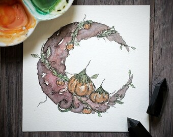 Moody Fall Painting / Art Print / Fall Decor / Fall Decoration / moon art / moon print / autumn decor / witchy decor / witchy art / fall art