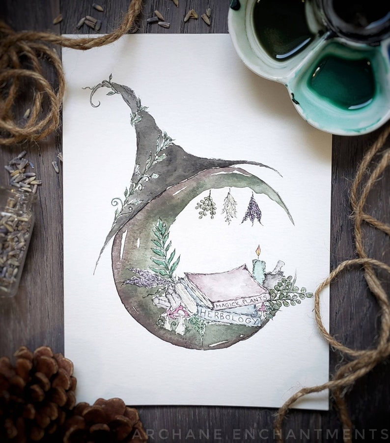 Green Witch Painting / Witch Decor / Moon Art / Witchy Decor / - Etsy