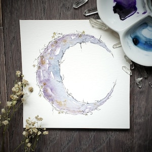 Star Moon Painting / Art Print / Moon Decor / Moon Art / Witchy decor / witchy art / witchy print / pastel moon / wall decor / moon painting