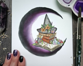 Witches Nook Moon / Witchy Decor / Witch Decor / Wall Art / Witchy Gift / Crystal Decor / Crystals / Moon Art / Witch Painting / Pagan /