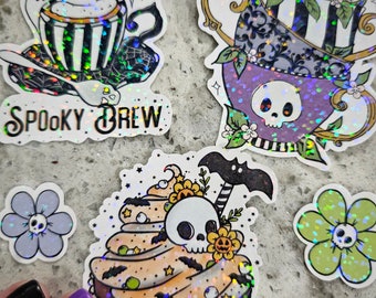 Holographic Sparkle Spooky Set / Vinyl Stickers / Spooky Cute Stickers / Spooky Sweets