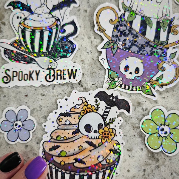 Holographic Sparkle Spooky Set / Vinyl Stickers / Spooky Cute Stickers / Spooky Sweets