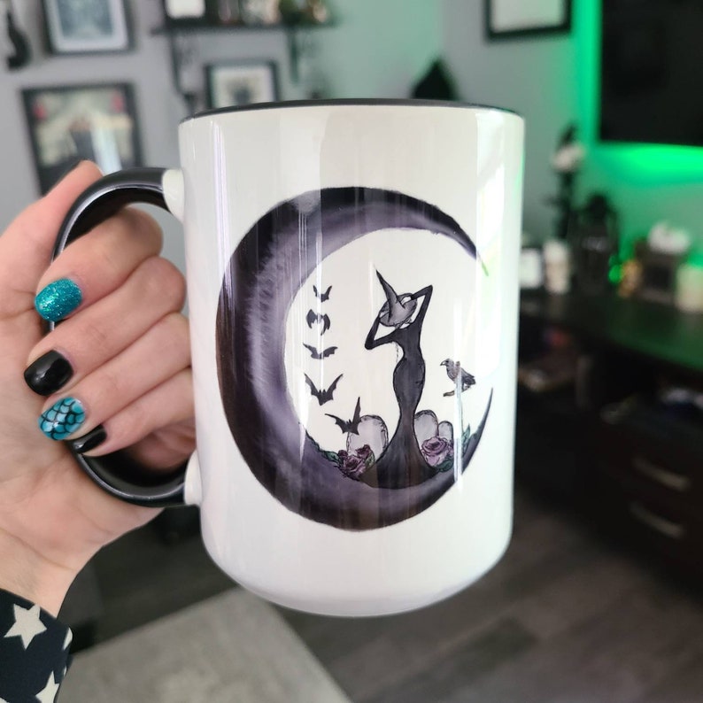 Gothic Moon Witch Mug / Witchy Decor / Moon Art / Kitchen Witch / Goth Girl / Goth Decor / Spooky / Spooky Cute / Spooky Mug / Witch Mug image 1