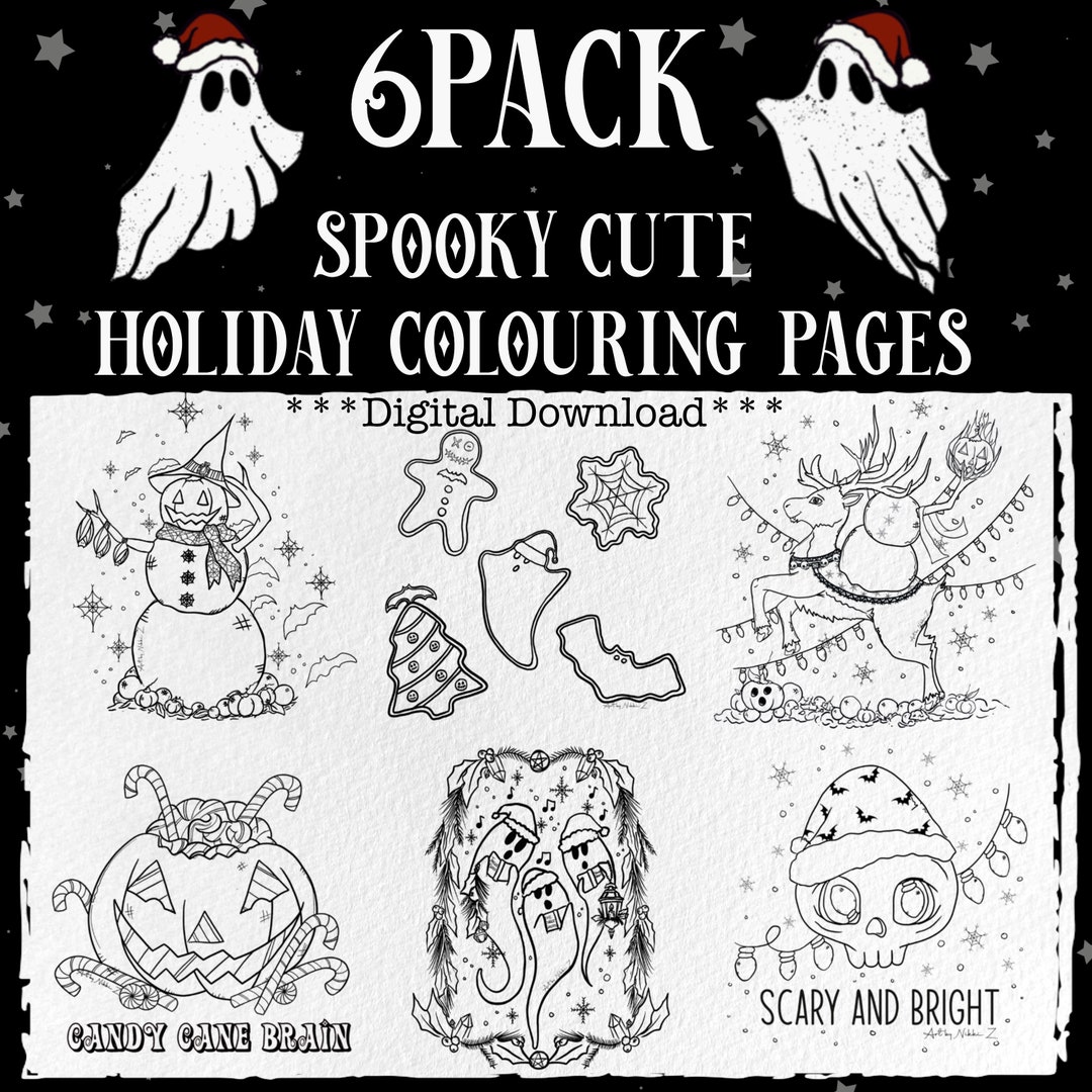Printable holiday coloring pages christmas coloring spooky etsy